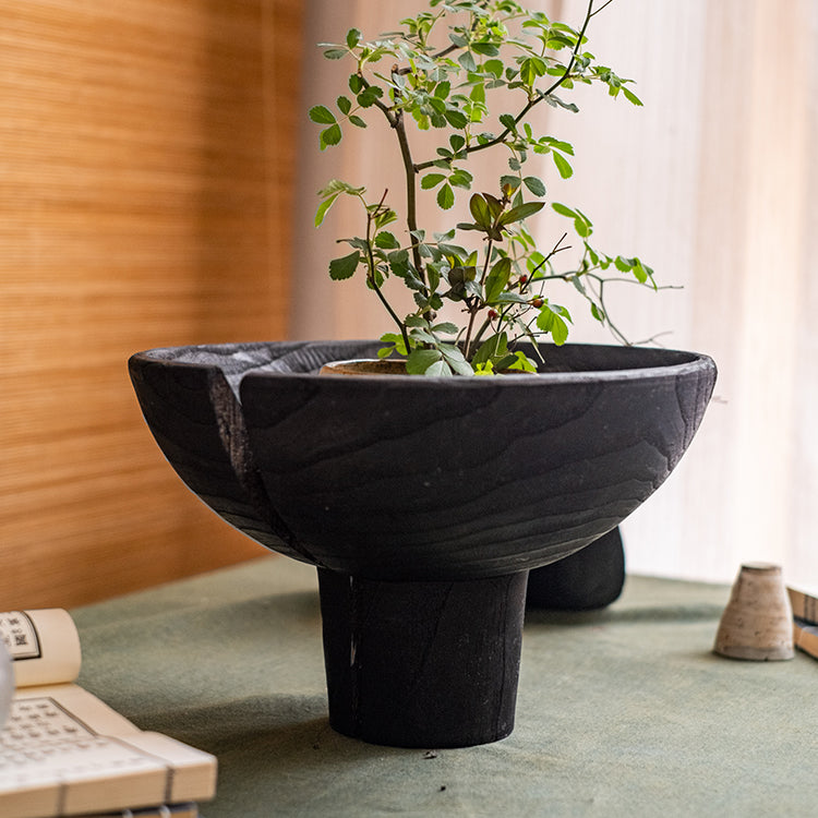 Carbonized Wood Footed Bowl