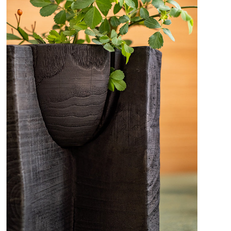 Carbonized Wood Plant Bowl with Stand