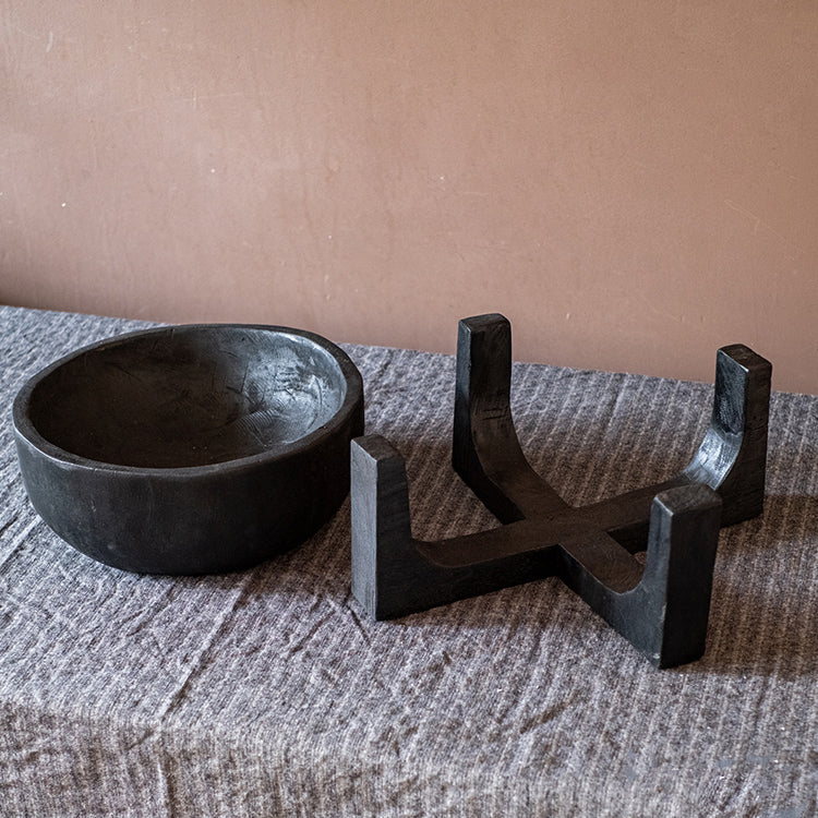 Carbonized Wood Plant Bowl with Stand