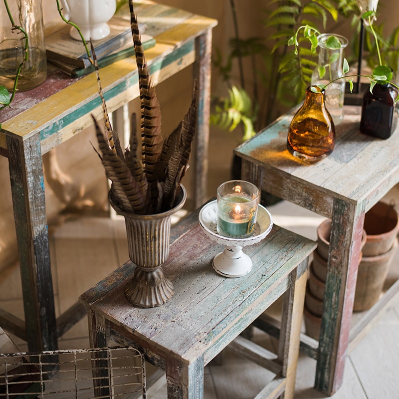 Colorful Solidwood Plant Stand Side Table