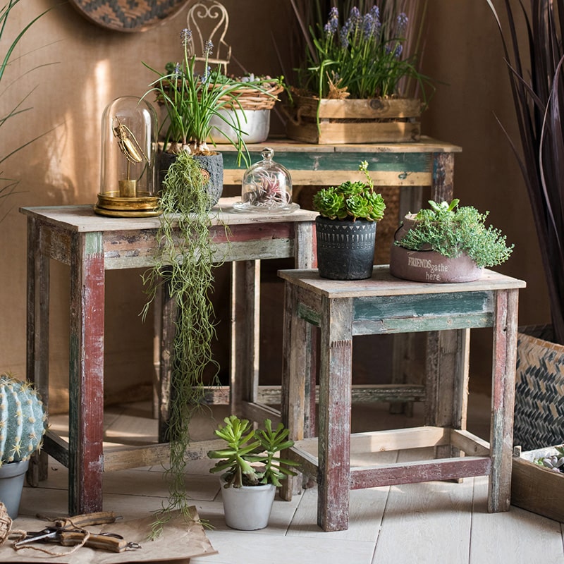 Colorful Solidwood Plant Stand Side Table