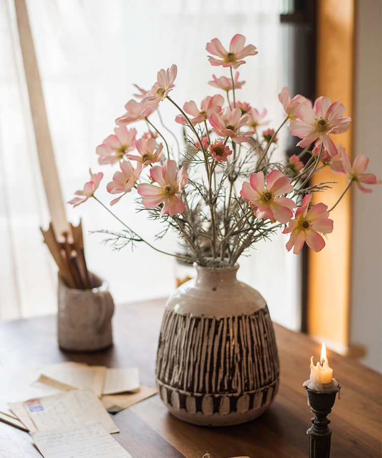 Faux Silk Cosmos Stem in Light Pink 24" Tall