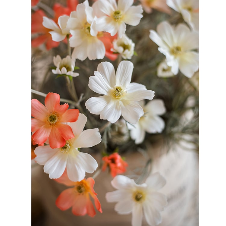 Faux Silk Artificial Cosmos Stem in Orange or White 24" Tall