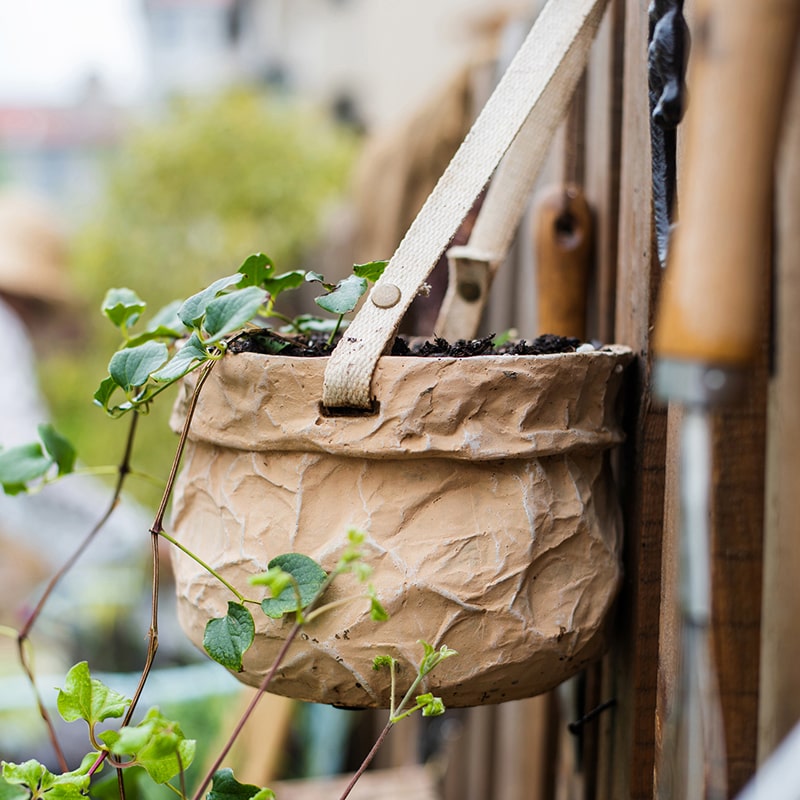 Craft Paper Bag Style Concrete Hanging Pot