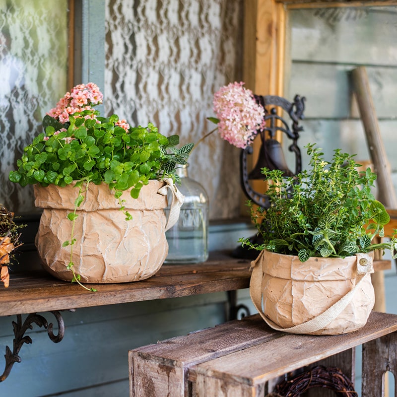 Craft Paper Bag Style Concrete Hanging Pot