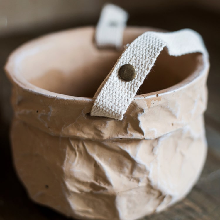 Craft Paper Bag Style Concrete Hanging Pot