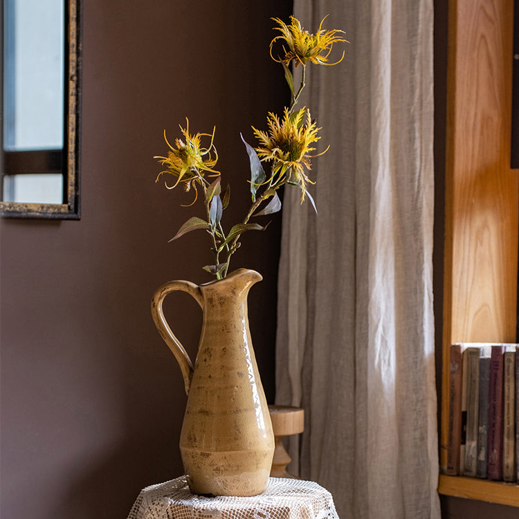 Cream Yellow Terra Cotta Single Handle Vase 12" Tall