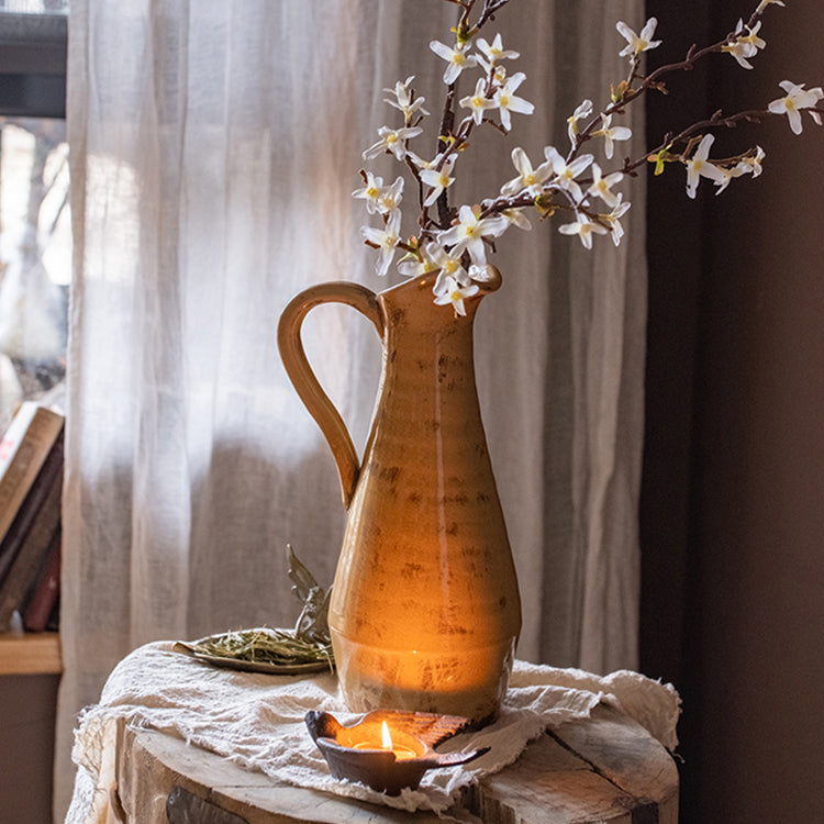 Cream Yellow Terra Cotta Single Handle Vase 12" Tall