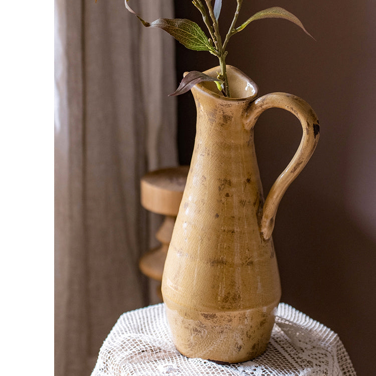 Cream Yellow Terra Cotta Single Handle Vase 12" Tall