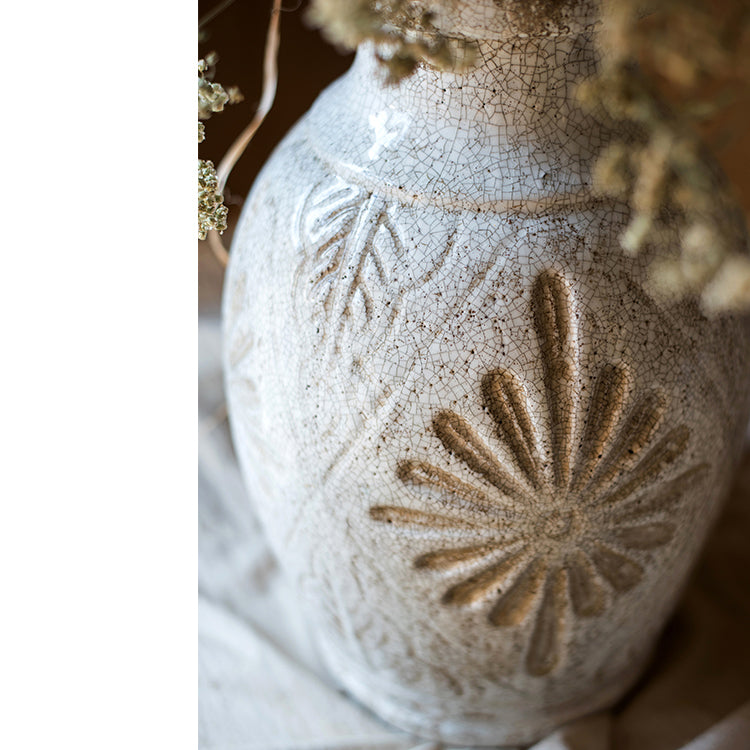 Carved Floral Vase in White