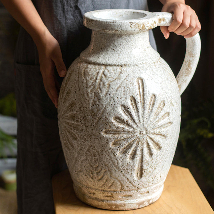 Carved Floral Vase in White