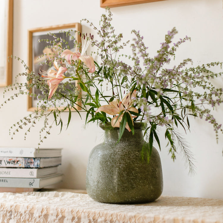 Dark Green Matte Textured Glass Vase