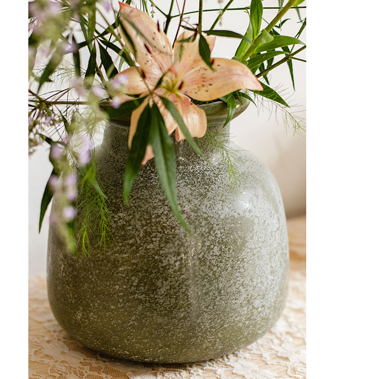 Dark Green Matte Textured Glass Vase