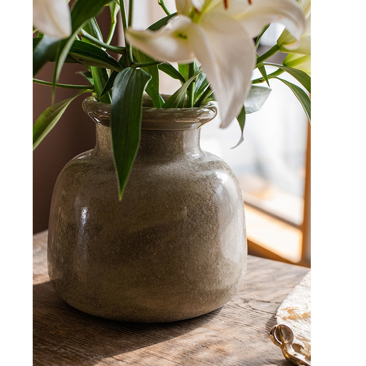 Dark Green Matte Textured Glass Vase