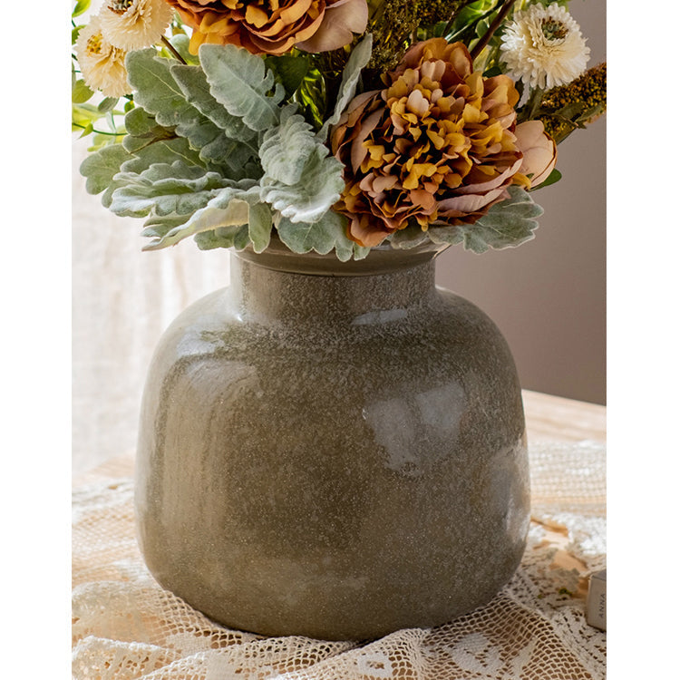 Dark Green Matte Textured Glass Vase