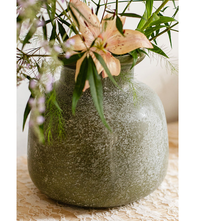 Dark Green Matte Textured Glass Vase