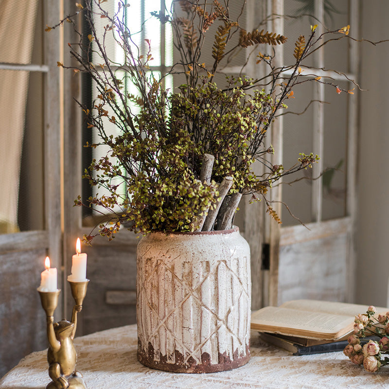 Distressed White Ceramic Flower Jar Vase