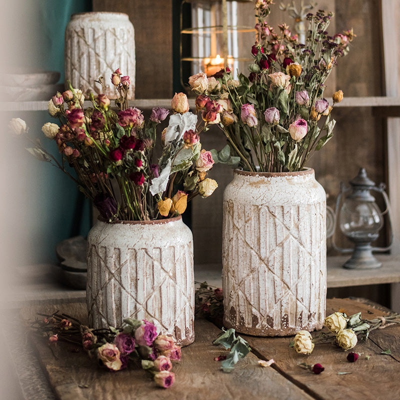 Distressed White Ceramic Flower Jar Vase