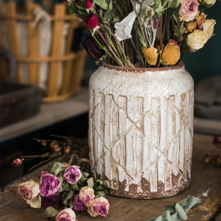 Distressed White Ceramic Flower Jar Vase