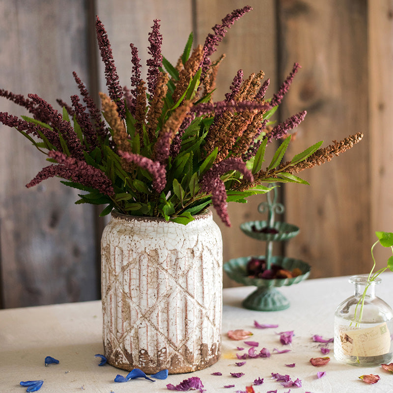 Distressed White Ceramic Flower Jar Vase