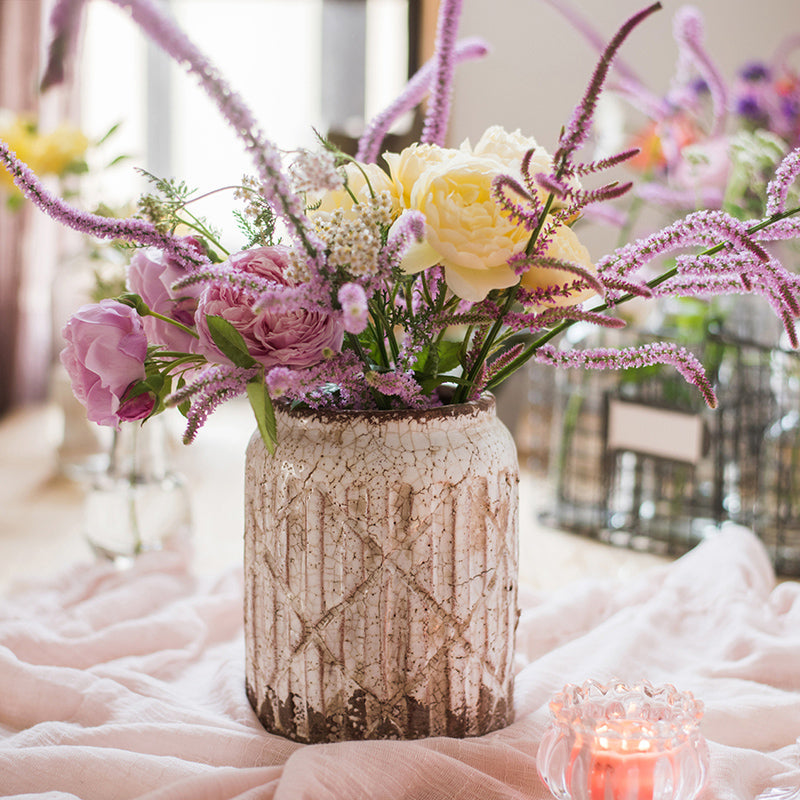 Distressed White Ceramic Flower Jar Vase