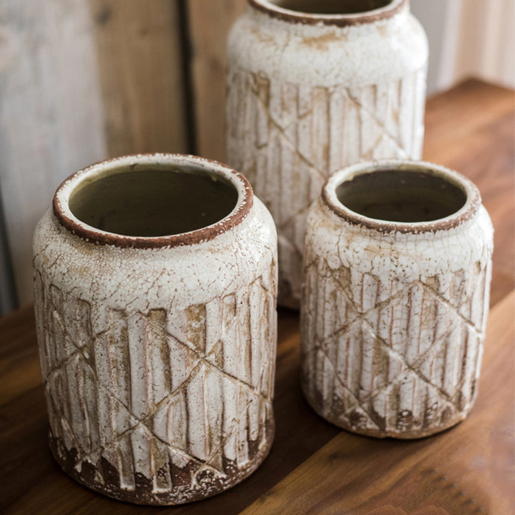 Distressed White Ceramic Flower Jar Vase