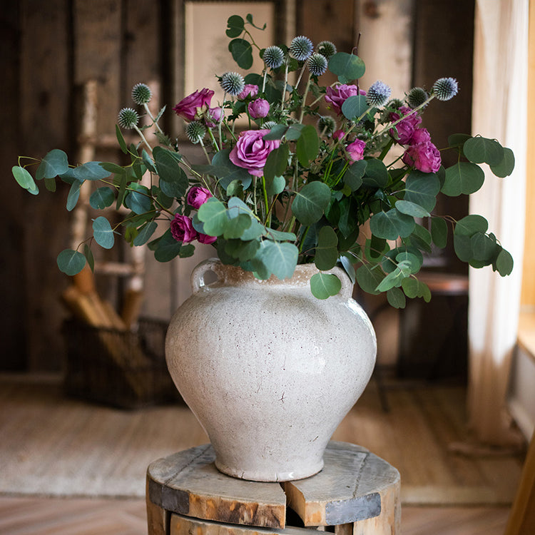 Large French Country White Ceramic Flower Vase