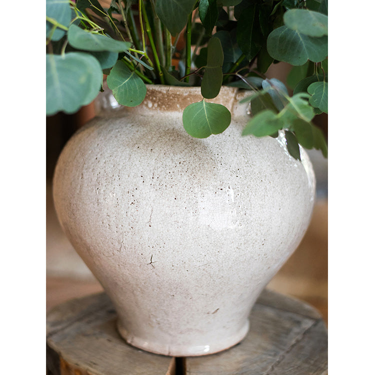 Large French Country White Ceramic Flower Vase