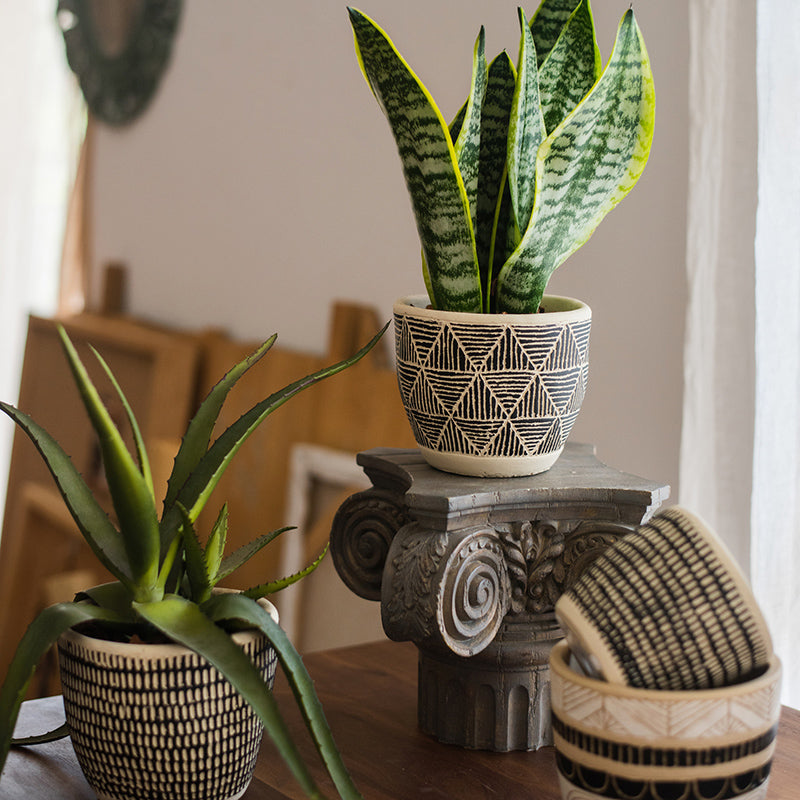 Geometric Art Concrete Flower Pot