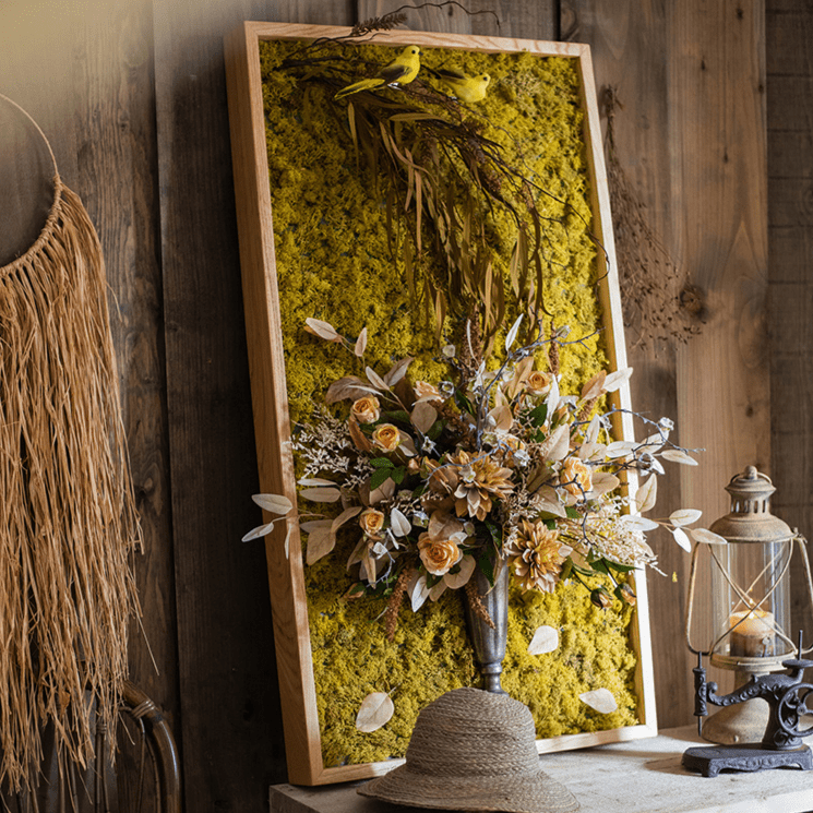 Artificial Plant Flowers Large Golden Bird Vase 3D Framed Wall Art