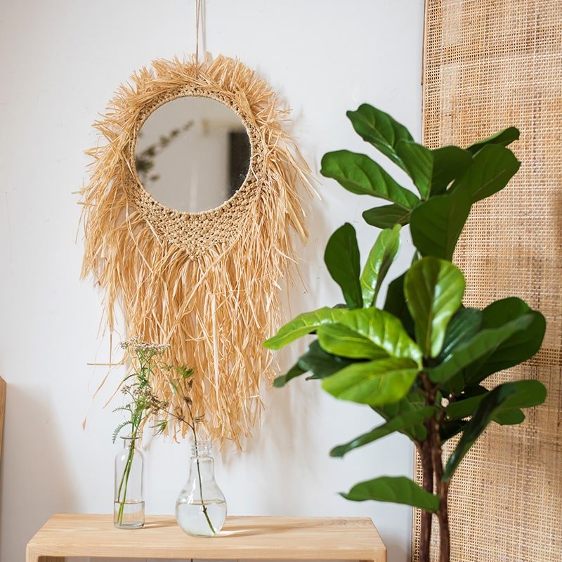 Handcraft Grass Hanging Round Mirror, photo 2 of 10