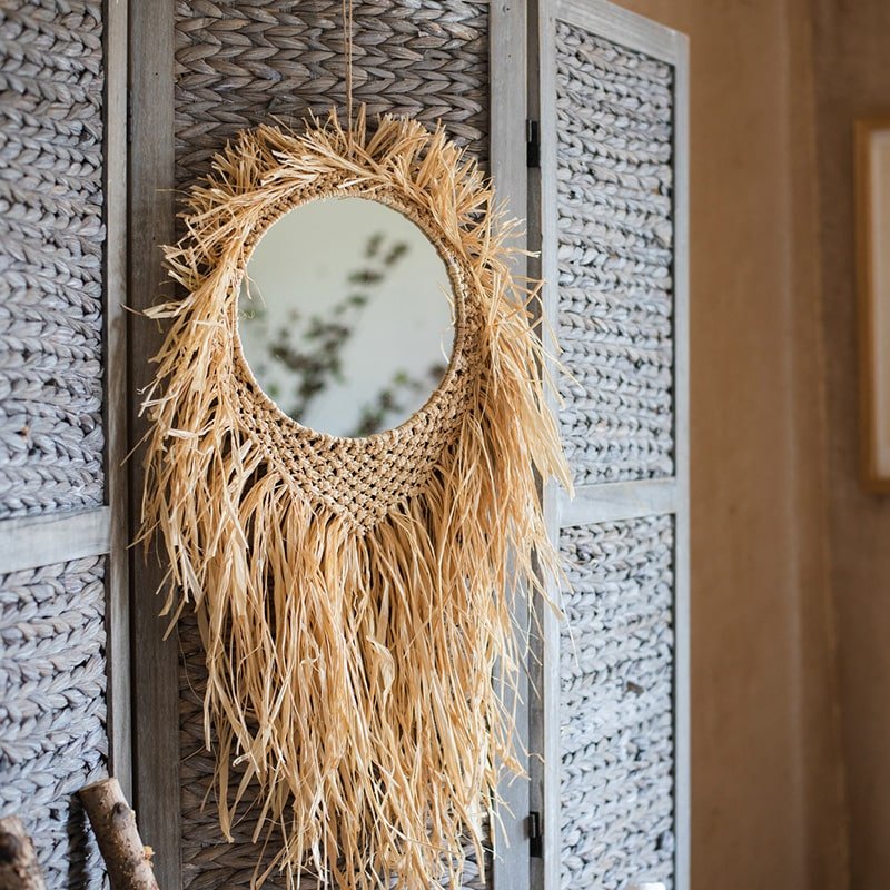 Handcraft Grass Hanging Round Mirror, photo 3 of 10