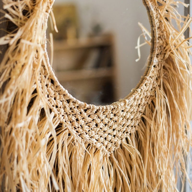Handcraft Grass Hanging Round Mirror, photo 4 of 10