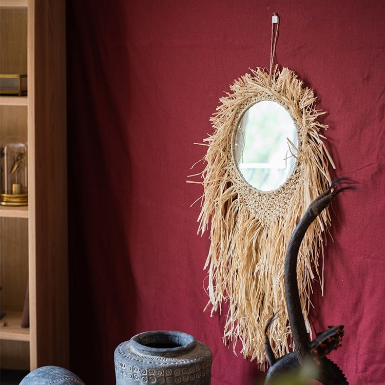 Handcraft Grass Hanging Round Mirror, photo 5 of 10
