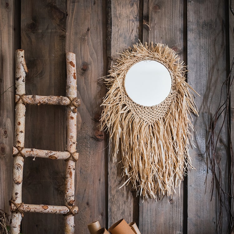 Handcraft Grass Hanging Round Mirror