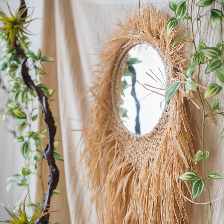 Handcraft Grass Hanging Round Mirror, photo 7 of 10