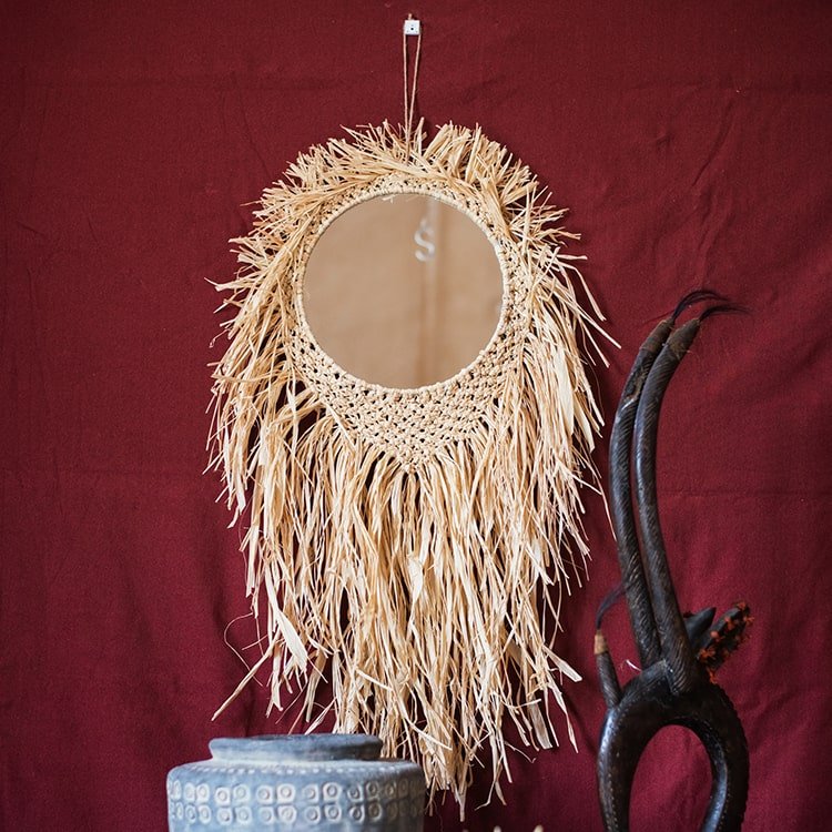 Handcraft Grass Hanging Round Mirror, photo 8 of 10