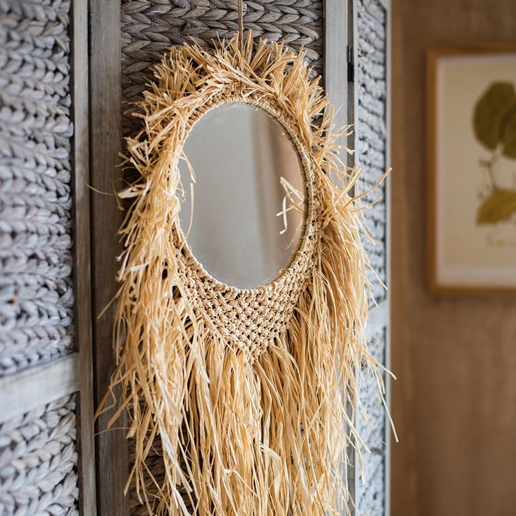 Handcraft Grass Hanging Round Mirror, photo 9 of 10