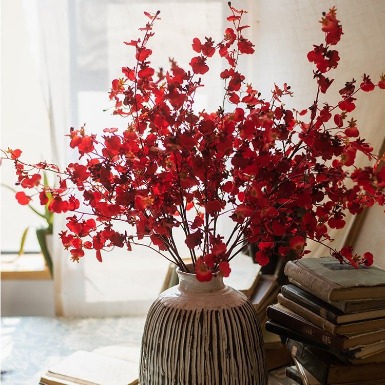 Impressionist Oncidium Orchid Stem in Red 31" Tall, photo 3 of 10