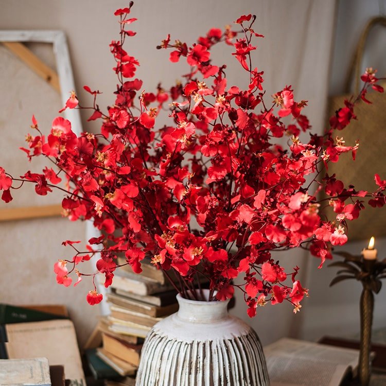Impressionist Oncidium Orchid Stem in Red 31" Tall, photo 6 of 10