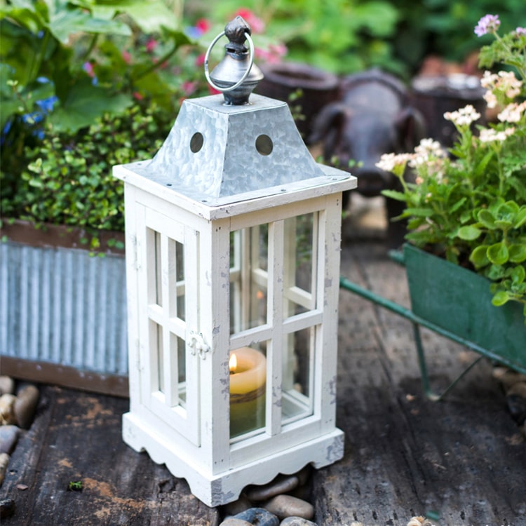 Lantern House Candle Holder in White