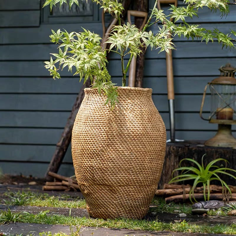 Large Basket Cement Pot Backyard Planter