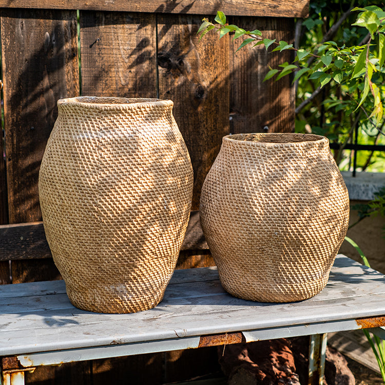 Large Basket Cement Pot Backyard Planter