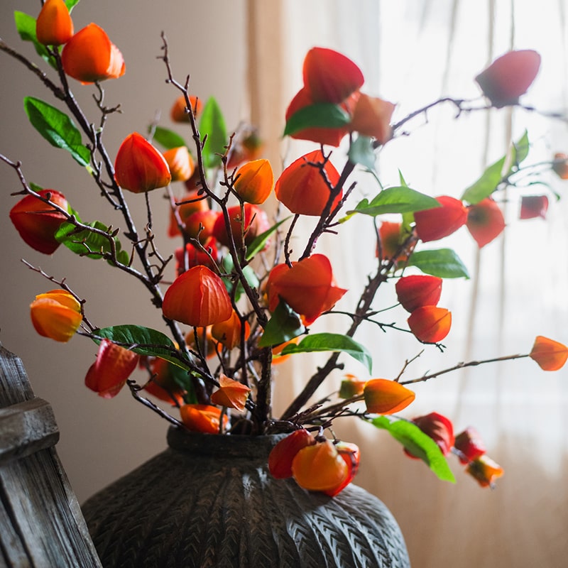 Artificial Makino Fruit Stem in Orange Red 39" Tall Silk Plant