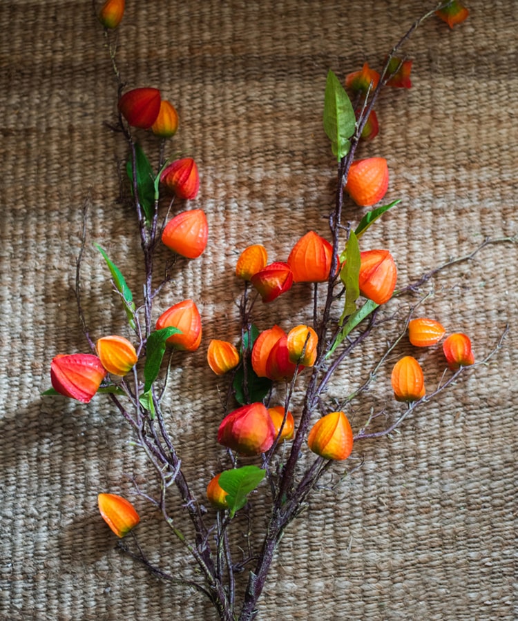 Artificial Makino Fruit Stem in Orange Red 39" Tall Silk Plant