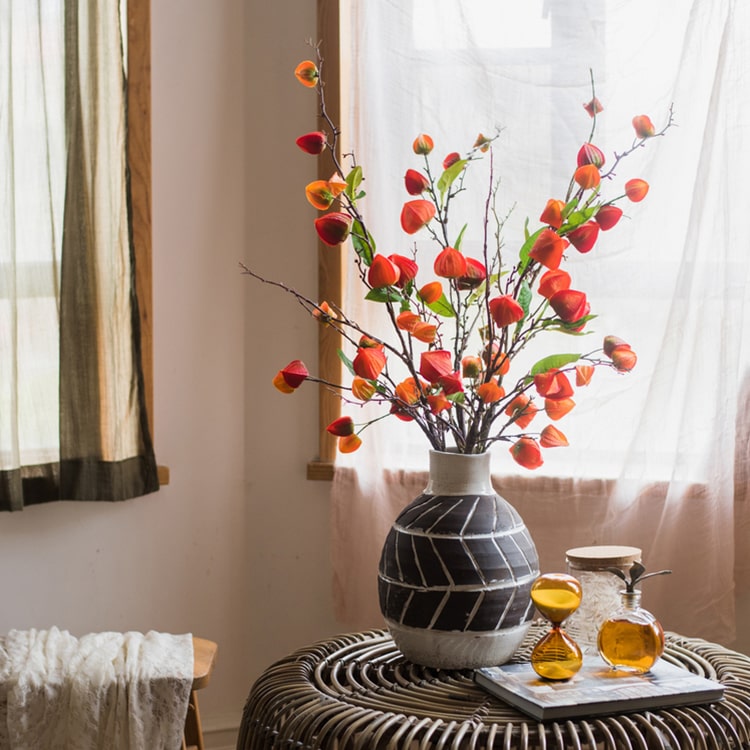 Artificial Makino Fruit Stem in Orange Red 39" Tall Silk Plant