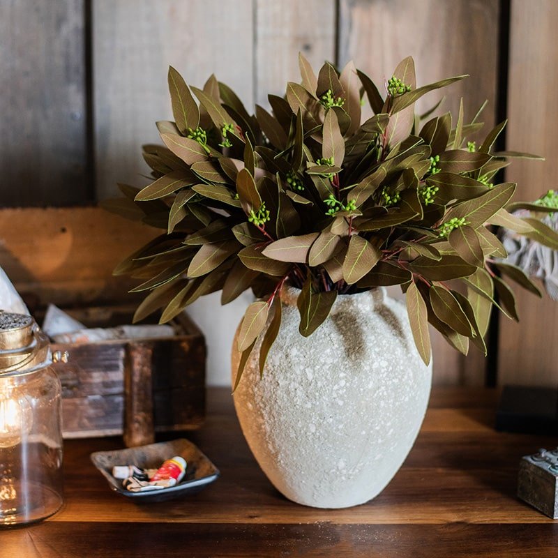 Artificial Oval Leaf Eucalyptus Stem Bundle in Brown 18" Tall Faux