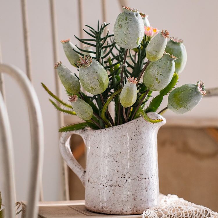 Artificial Poppy Fruit Bunch 10.6" Tall Silk Plant