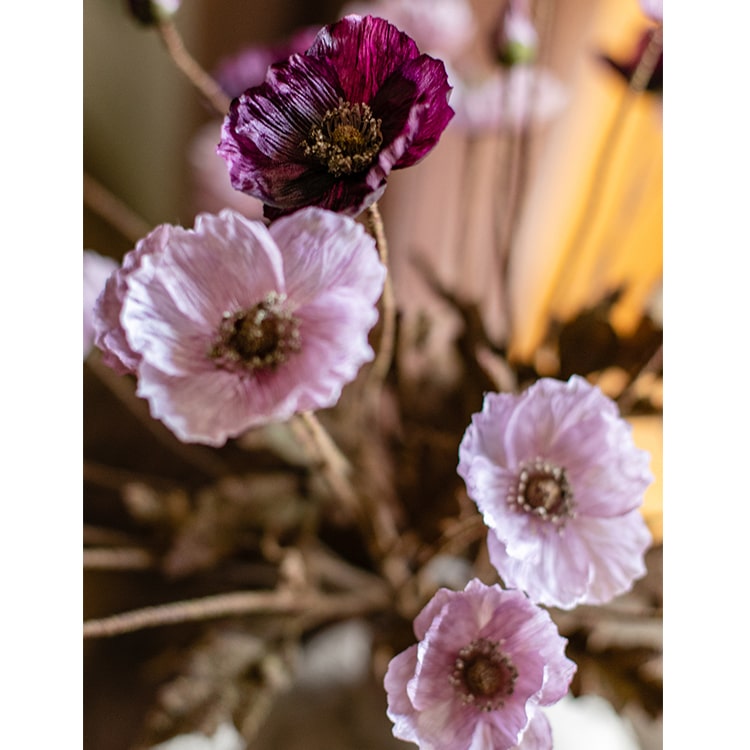 Faux Silk Rustic Poppy Flower Stem in Purple 23" Tall