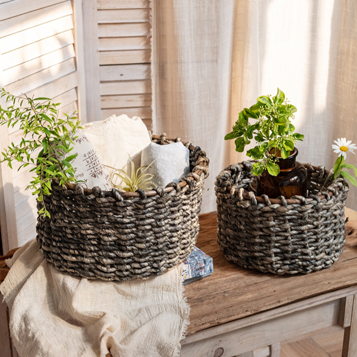 Natural Brown Straw Round Basket